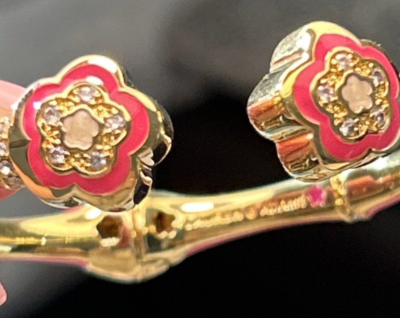 Lauren G Adams Bamboo Daisy Bracelet Pink Enamel CZ 18k GP Designer NEW 6.5” 34g gallery