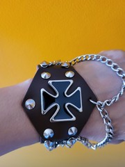 Iron Cross Rock Punk Brown Bracelet Wrist band