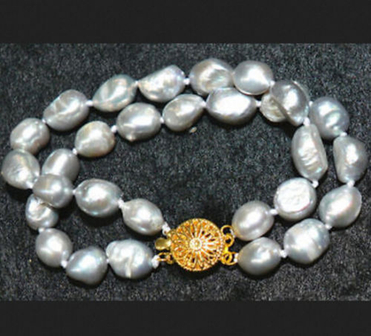 Genuine natural 2 Rows 9-10mm Akoya Gray baroque cultured pearl bracelet 7.5" AA gallery