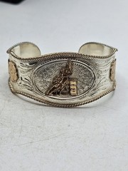 ” Justin ” Mexico Alpaca(?) Silver Barrel Racer Cuff Bracelet