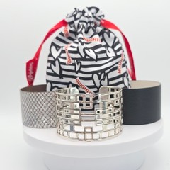 BRIGHTON “Christo Lyon” Bracelet Wide Cuff Reversible Inserts Silver Plate 7″