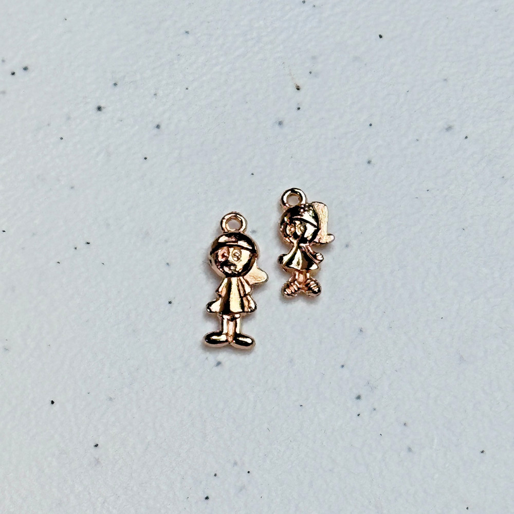 Gold Tone Bracelet Charm Pendant pair boy girl siblings children 1583-49a