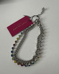 Kurt Geiger Silver Tone Curb Link Bracelet Multicolor Crystal Dangle Lobster