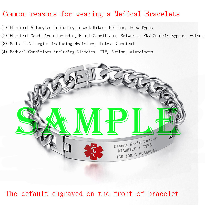 Men Medical Alert ID Chain Bracelet Wristband DIY Free Engraving Stainless Steel gallery