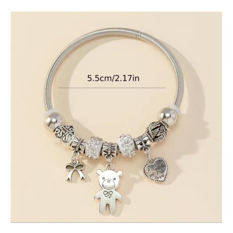 Beaded I Love You Bear Charm Zinc Alloy Open Cuff Bangle Bracelet gallery